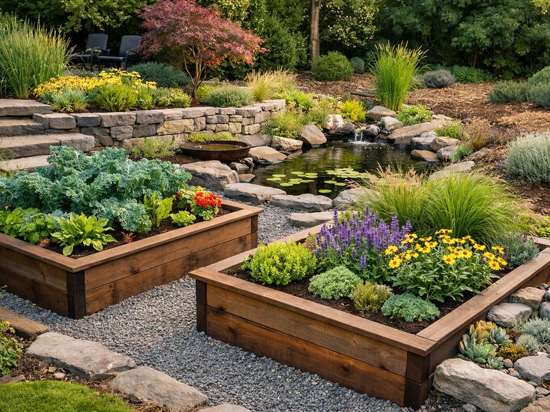 Raised garden beds with amended soil and vibrant plants in a Dallas yard.