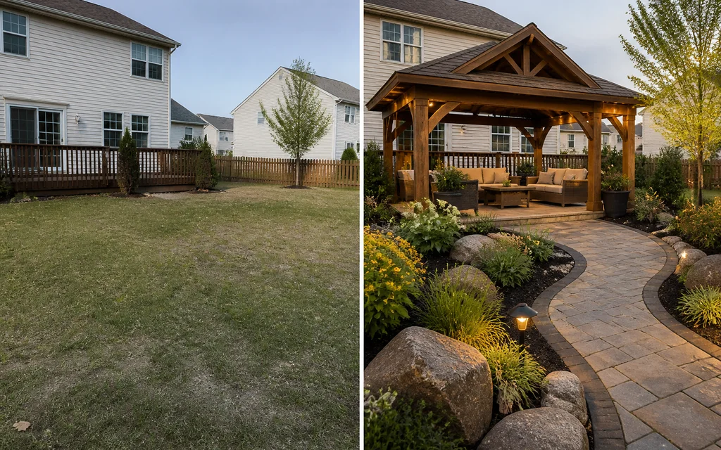 Before-and-after visualization of a backyard gazebo project