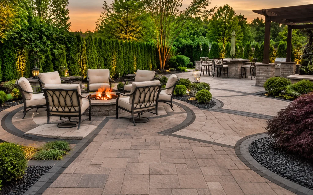 Backyard transformed with diverse paver styles