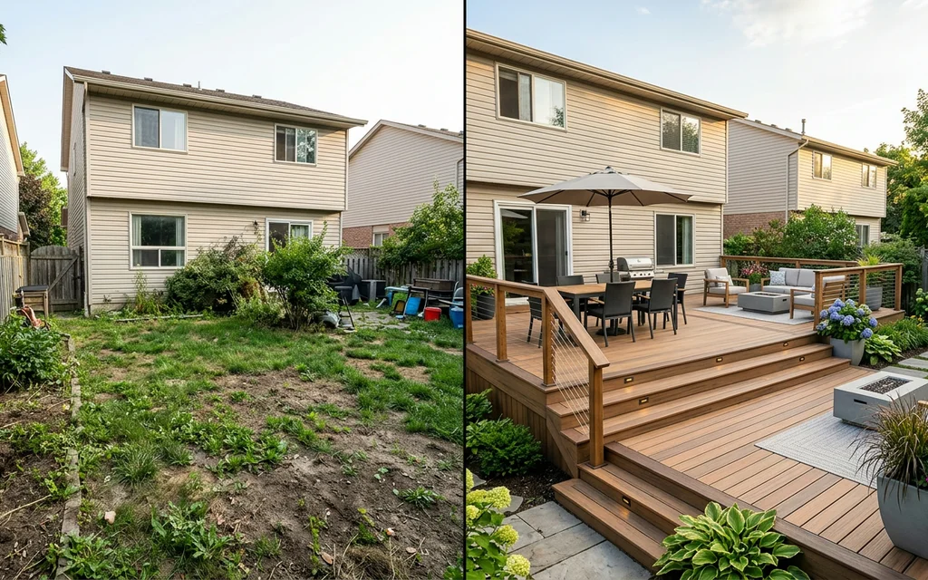 AI visualization of a backyard deck transformation.