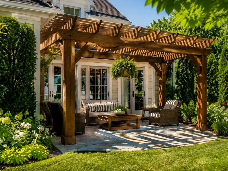 Pergola installed with correct sizing and placement in a harmonious garden