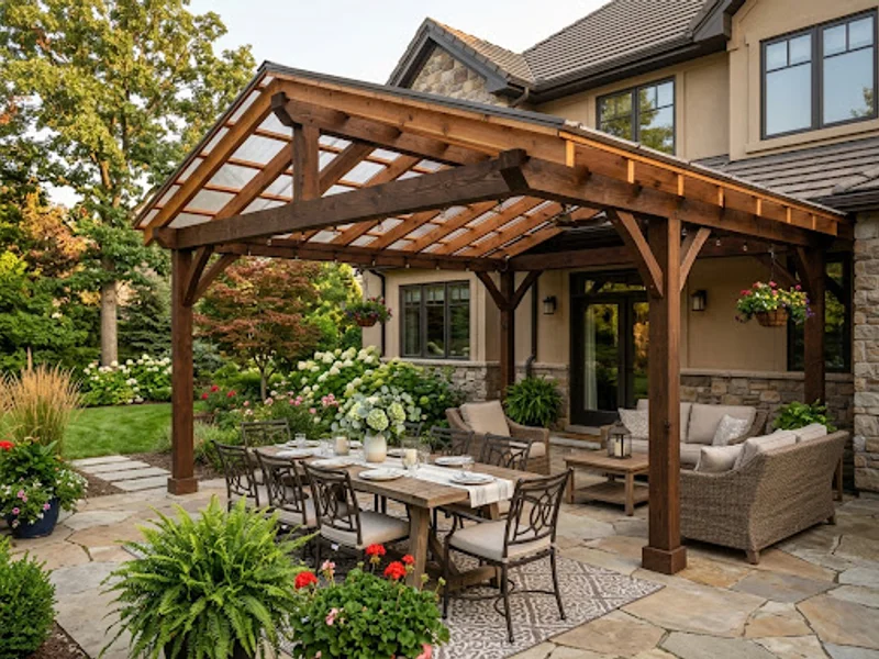 Elegant patio cover enhancing a home's visual appeal.