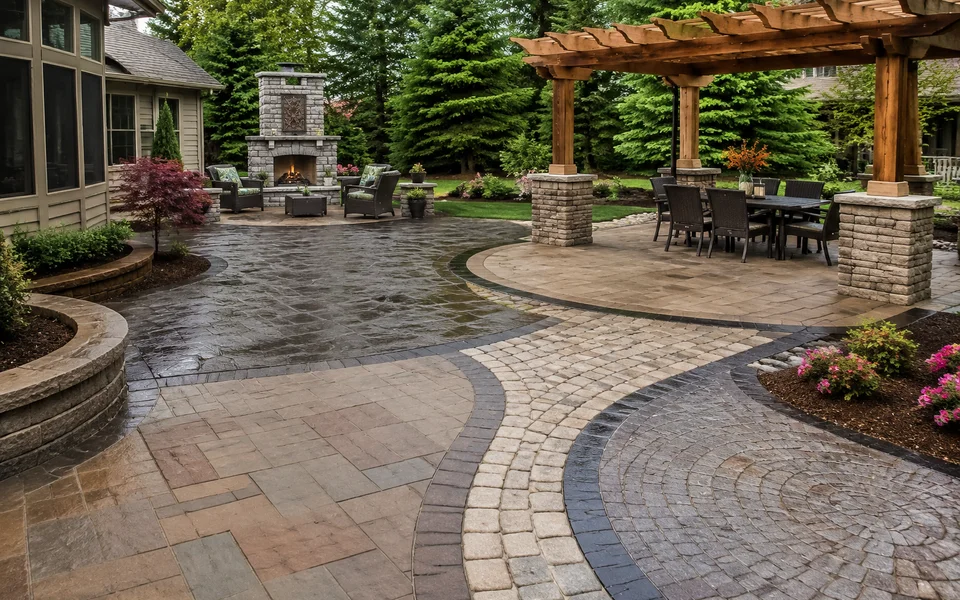 Image illustrating various paver patio designs and materials influencing cost