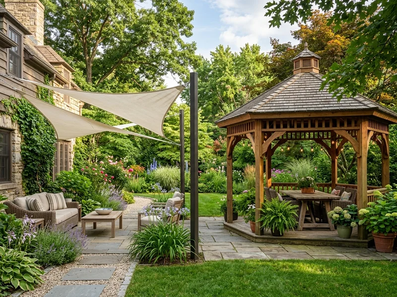 Yard with alternative shade structures