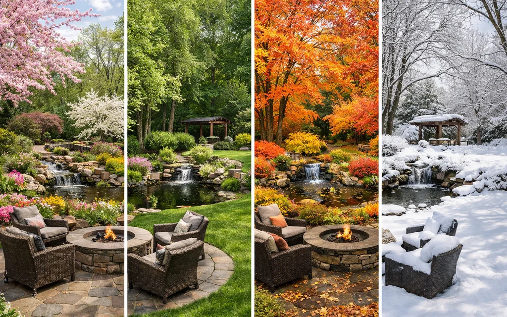 Seasonal transformation of a backyard landscape