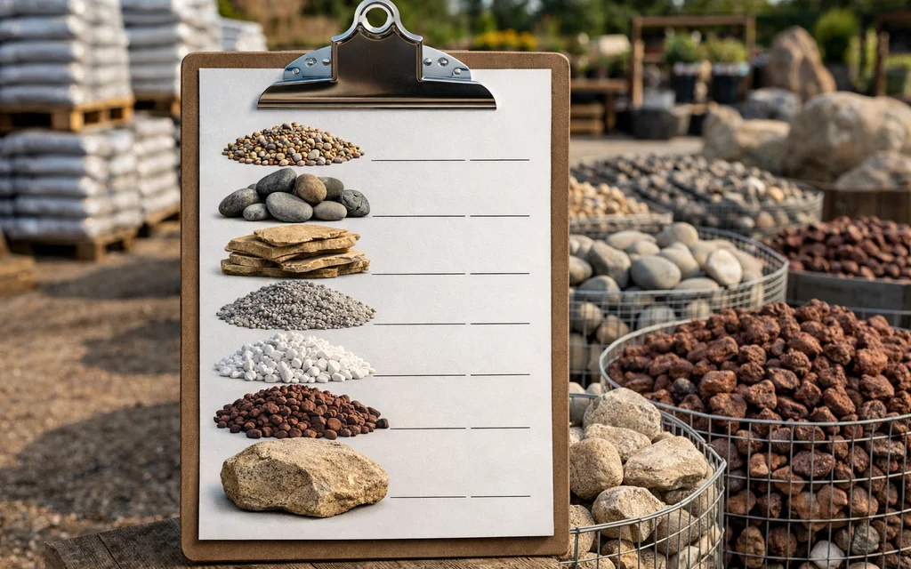 Shopping list for landscape rocks with prices and quantities
