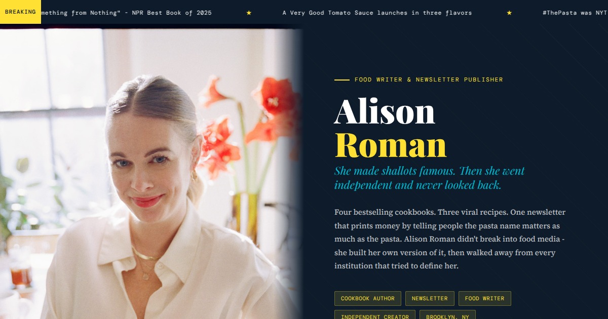 Alison Roman - Food Writer, Cookbook Author & Newsletter Publisher ...