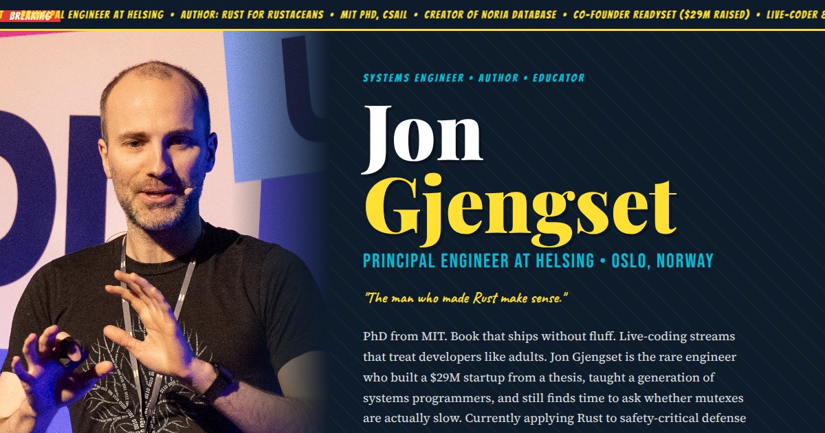 Jon Gjengset - Principal Engineer, Author & Rust Educator | YesPress