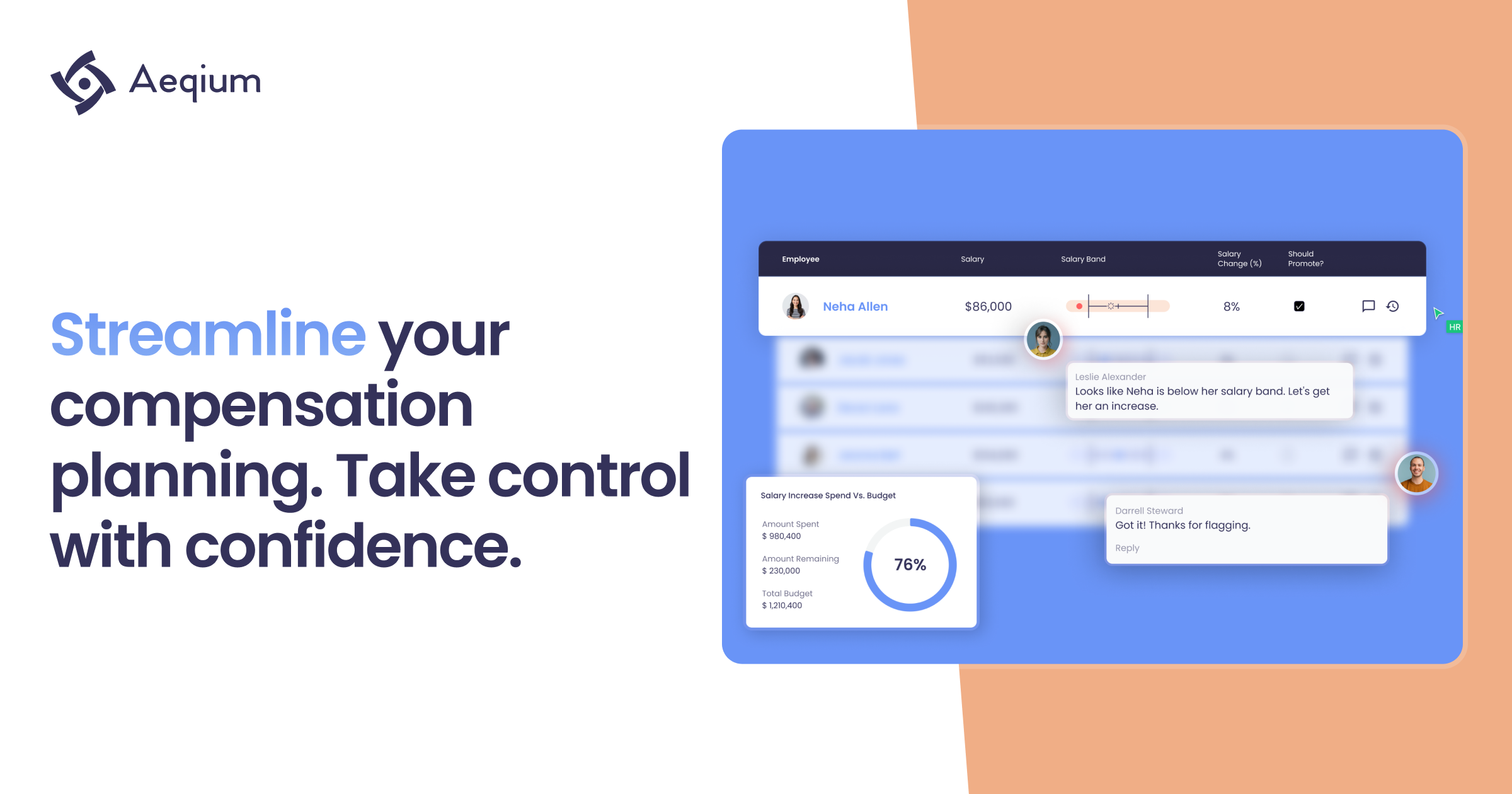 Aeqium logo and compensation planning product interface