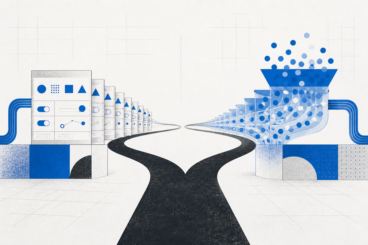 An abstract fork between a controlled experiment system and a flowing behavioral funnel