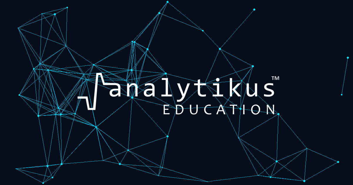 Analytikus Education logo on a navy network-graph background