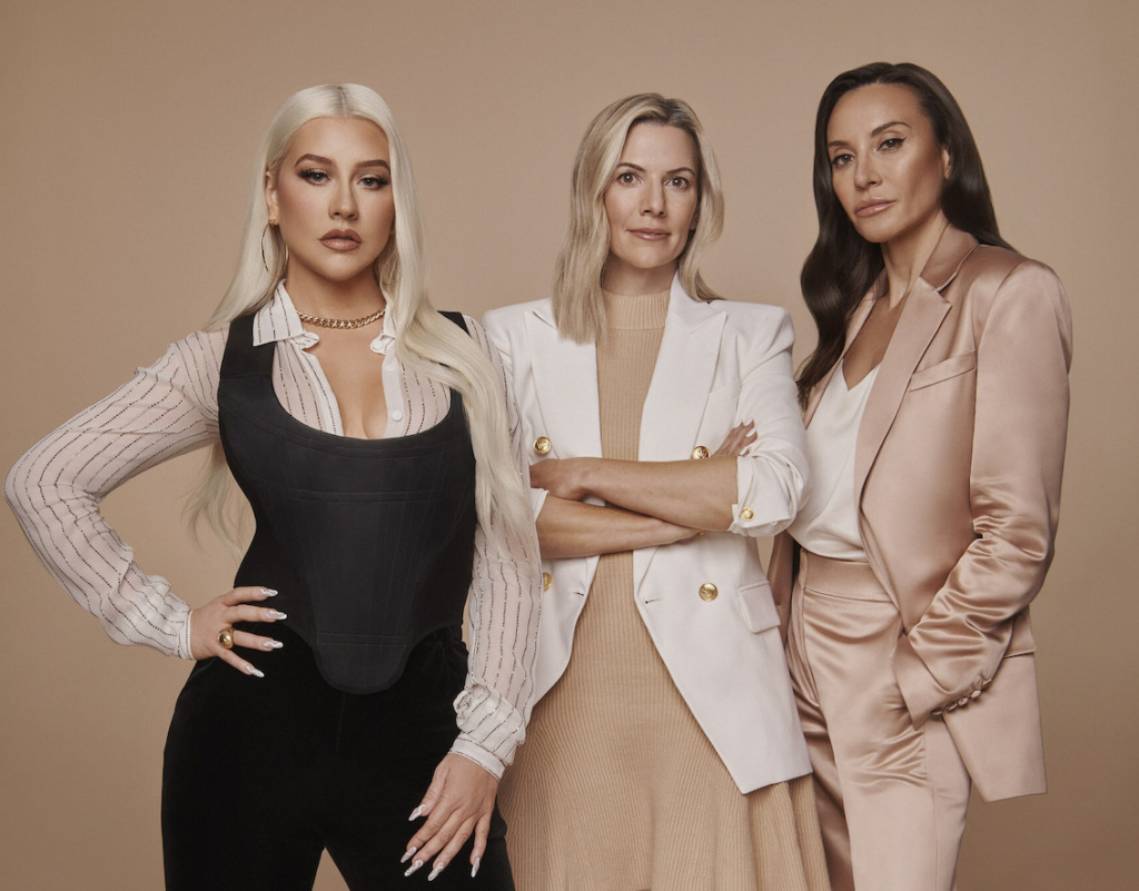 Catherine Magee, center, with Playground co-founders Christina Aguilera and Sandy Vukovic