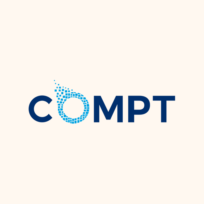 Compt company logo - the COMPT wordmark with pixelated droplet