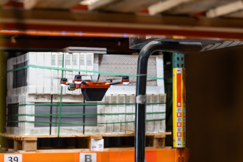 Corvus One autonomous warehouse inventory drone in flight