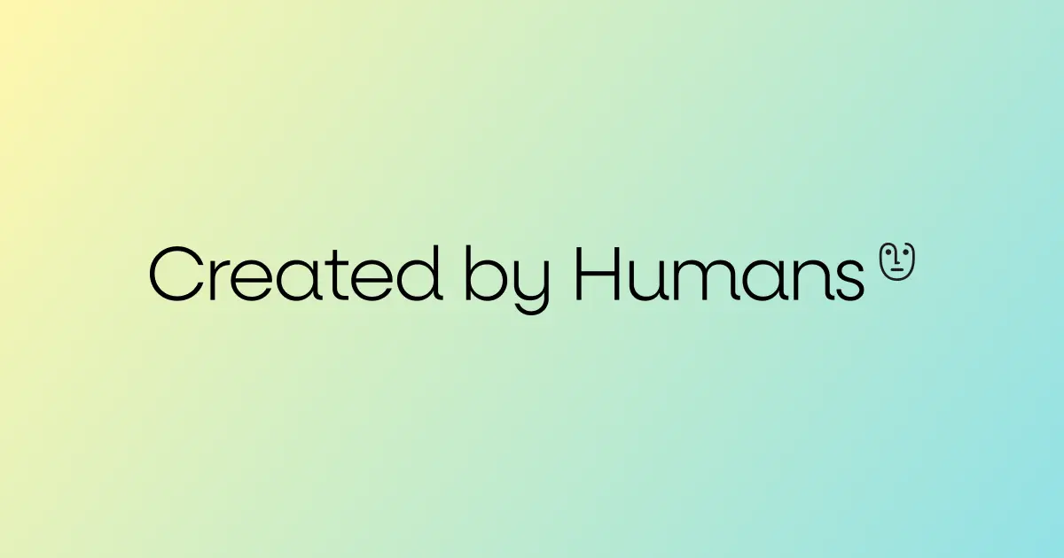 Created by Humans brand mark - the wordmark with a small human face on a yellow-to-teal gradient