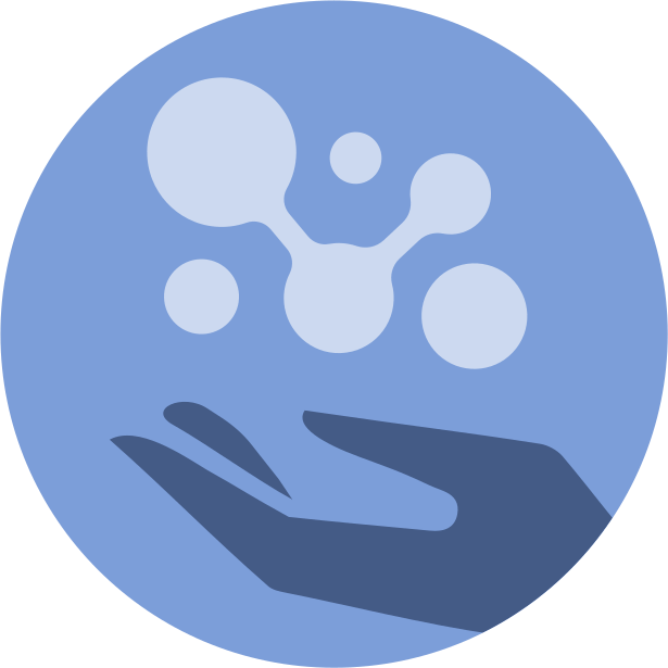 Delineate logo - a hand cradling a molecule
