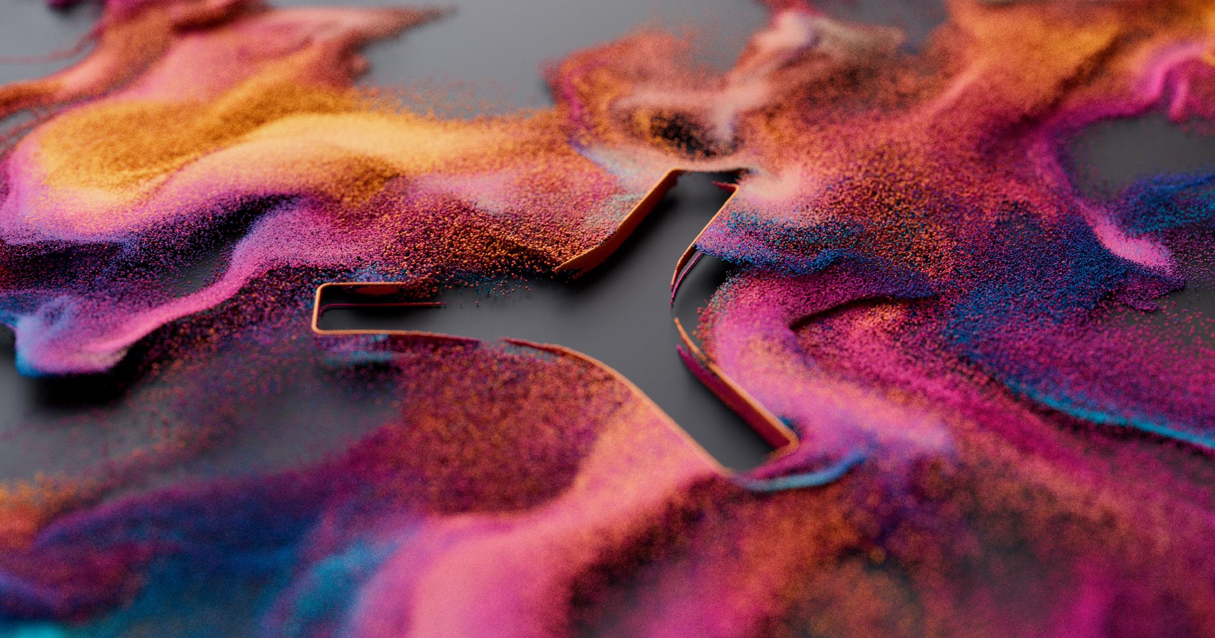 Density brand mark rendered in colored particle art on a dark background