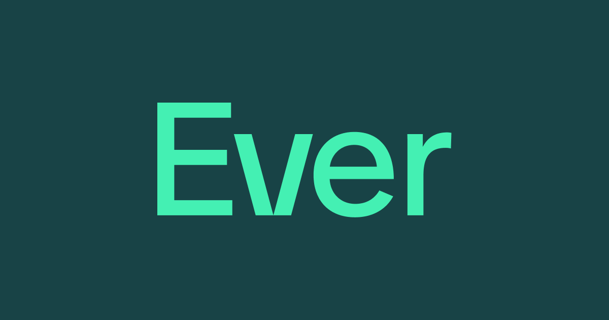 Ever company logo - green wordmark on deep teal