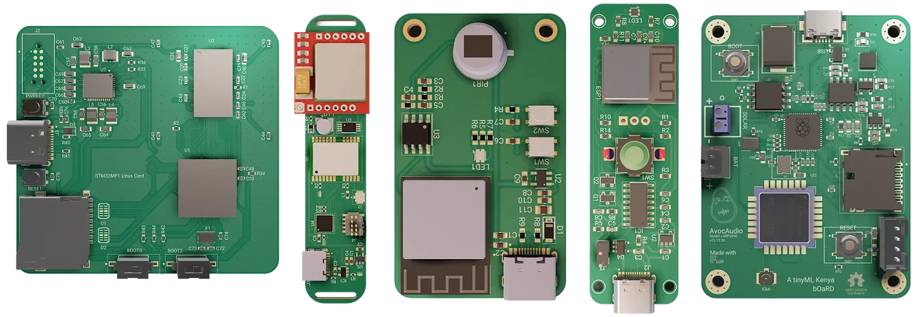 A set of printed circuit boards designed in Flux