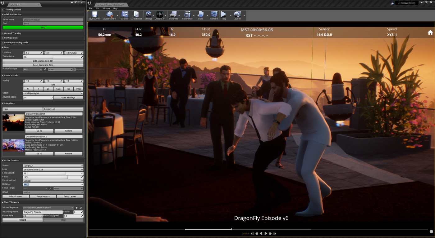 DragonFly virtual camera interface inside Unreal Engine