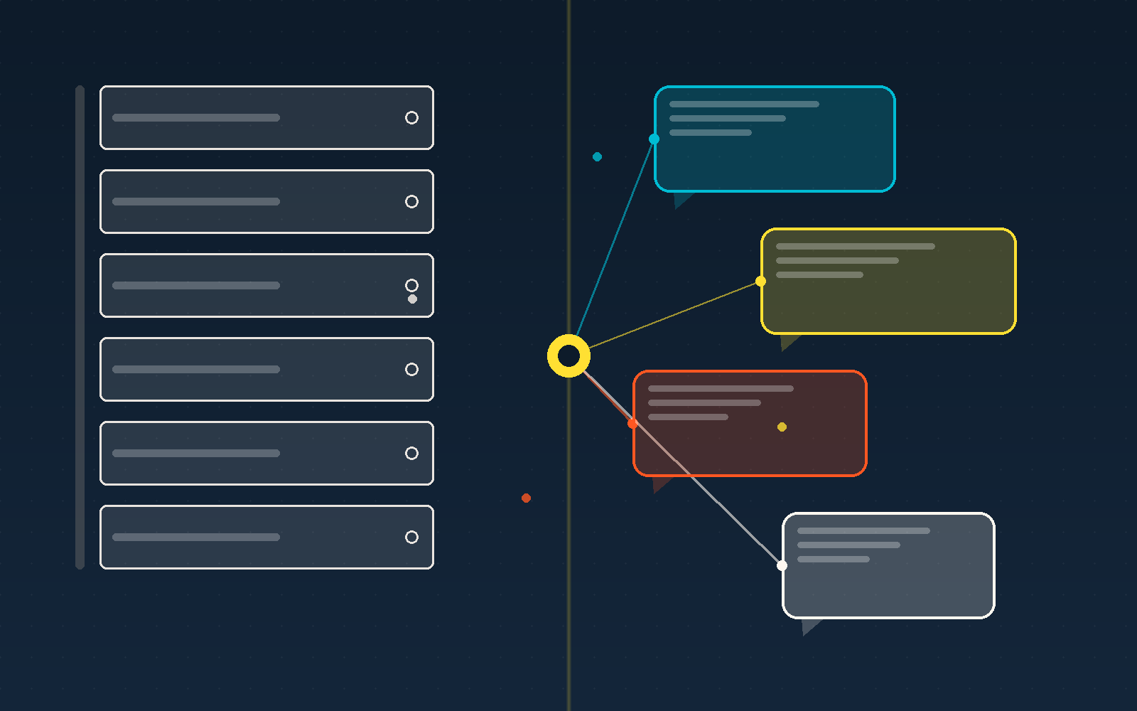 Illustration of a legacy ticket queue on the left splitting at a central node into chat bubbles on the right