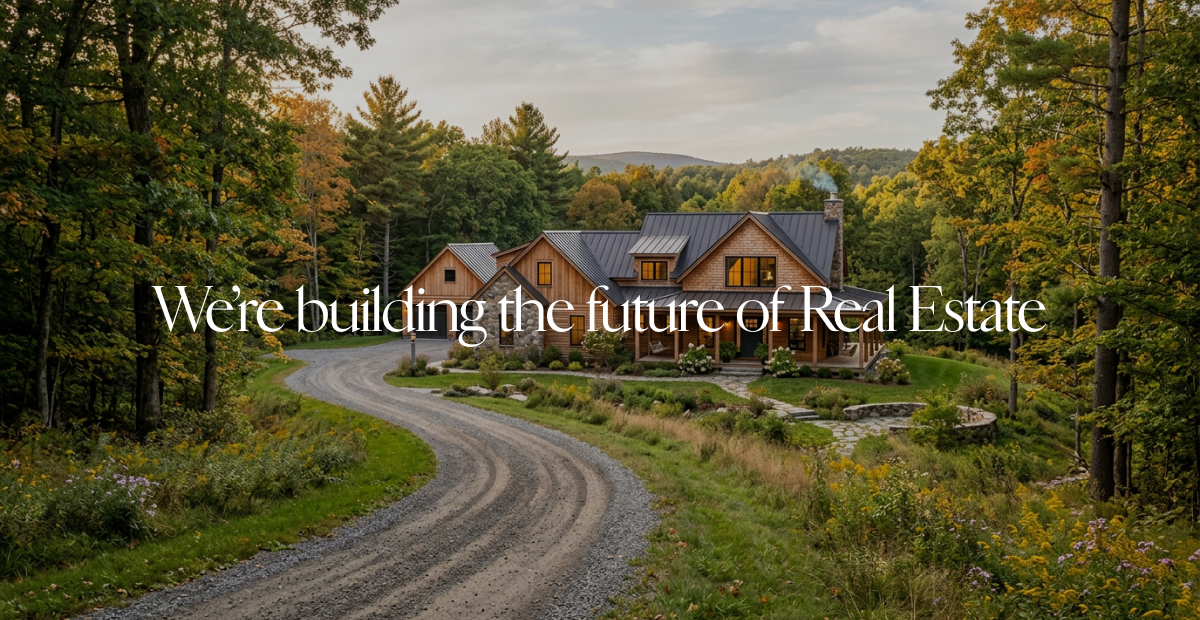 Indigo brand image: a home set in wooded hills with the tagline 'We're building the future of Real Estate'