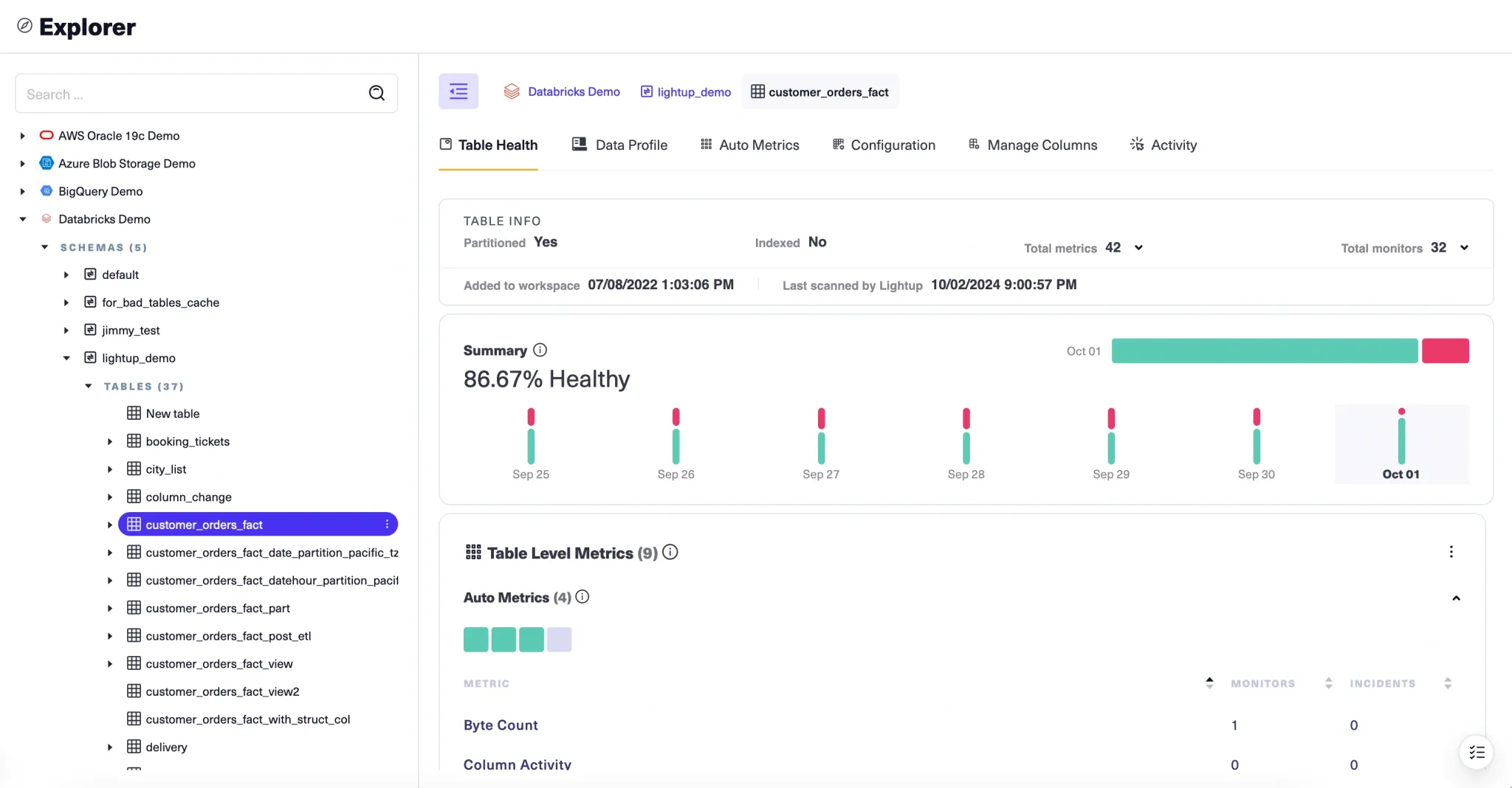 Lightup Data observability platform interface