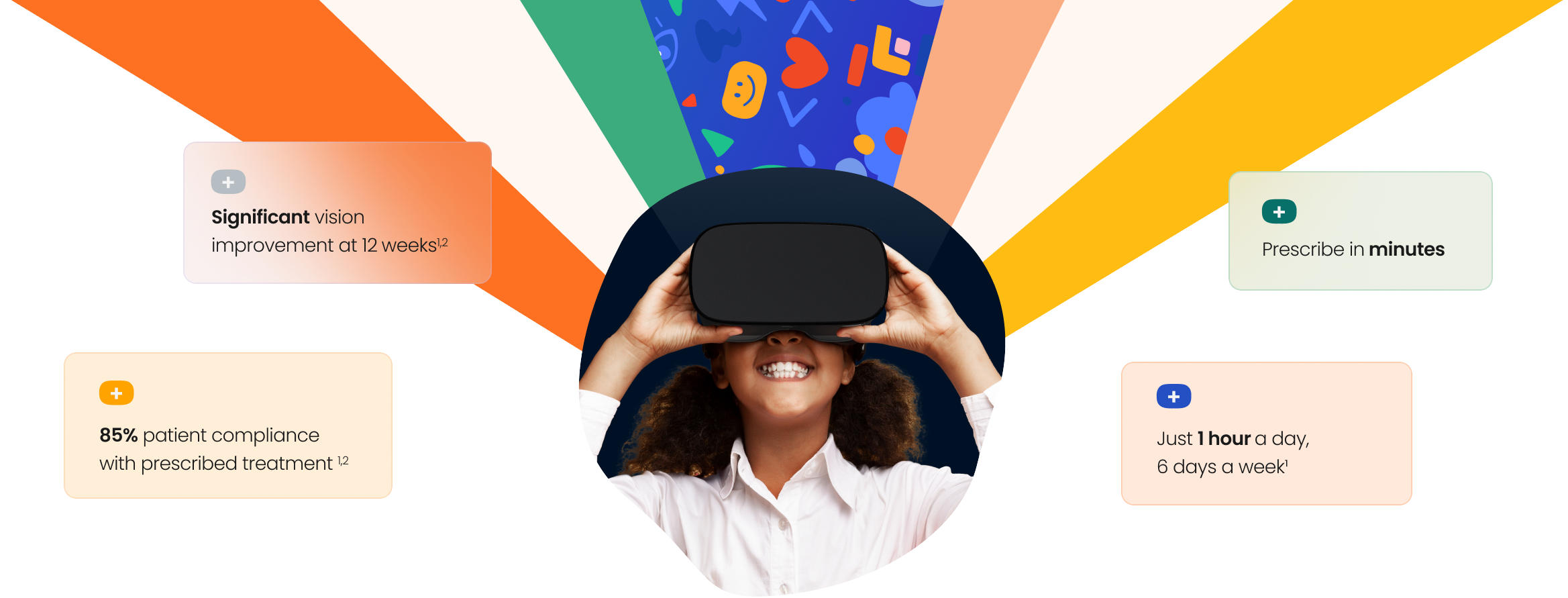 A child watching modified television through the Luminopia virtual reality headset