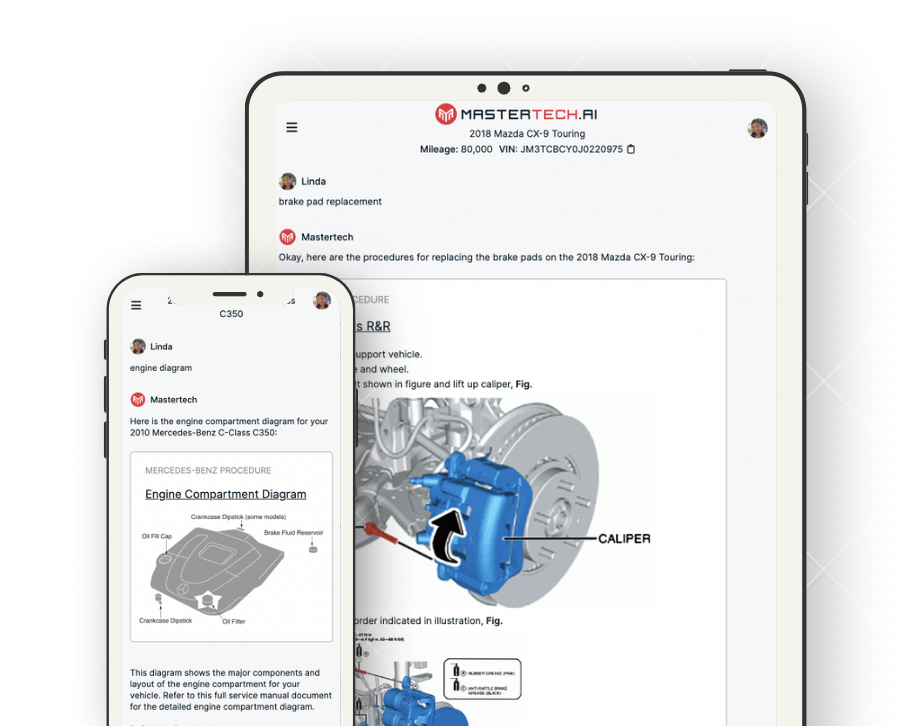 Mastertech.ai interface displayed on tablet and mobile devices
