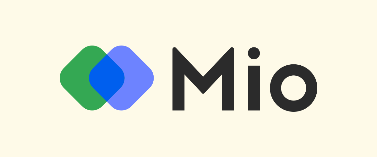 Mio company logo: two overlapping diamonds beside the Mio wordmark