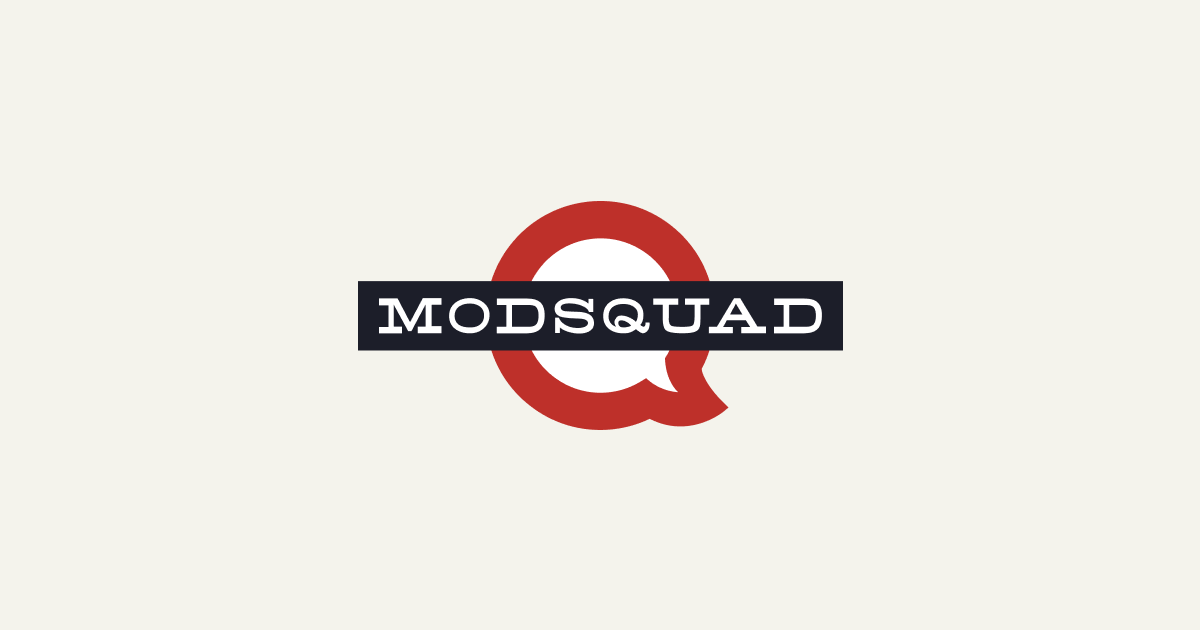 ModSquad logo - the MODSQUAD wordmark over a red speech-bubble Q, styled after the London Underground roundel