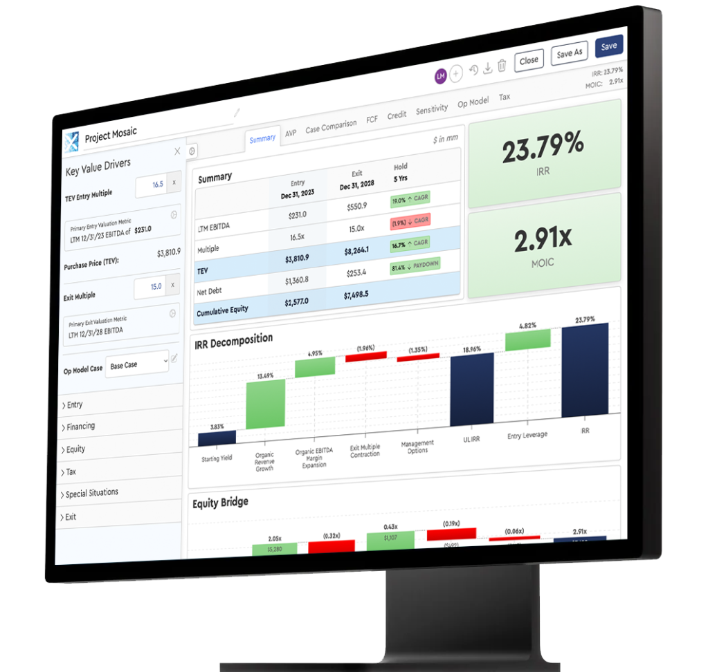 Mosaic deal modeling platform on screen