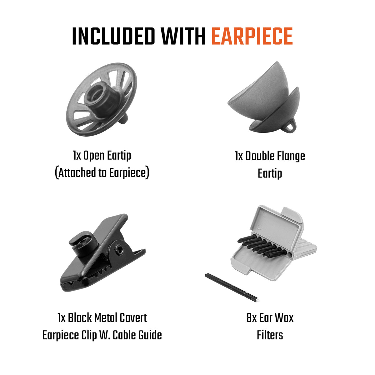 N-ear earpiece components laid out