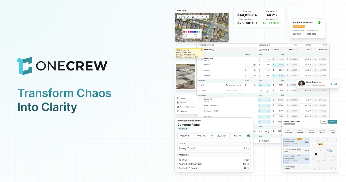 OneCrew logo and product interface - Transform Chaos Into Clarity