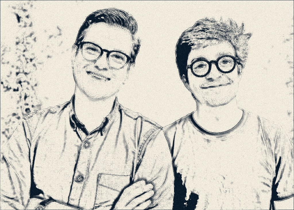 Retro pen illustration of Plain co-founders Simon Rohrbach and Matt Vagni