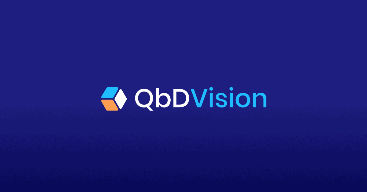 QbDVision logo - a stacked cube mark beside the QbDVision wordmark on navy