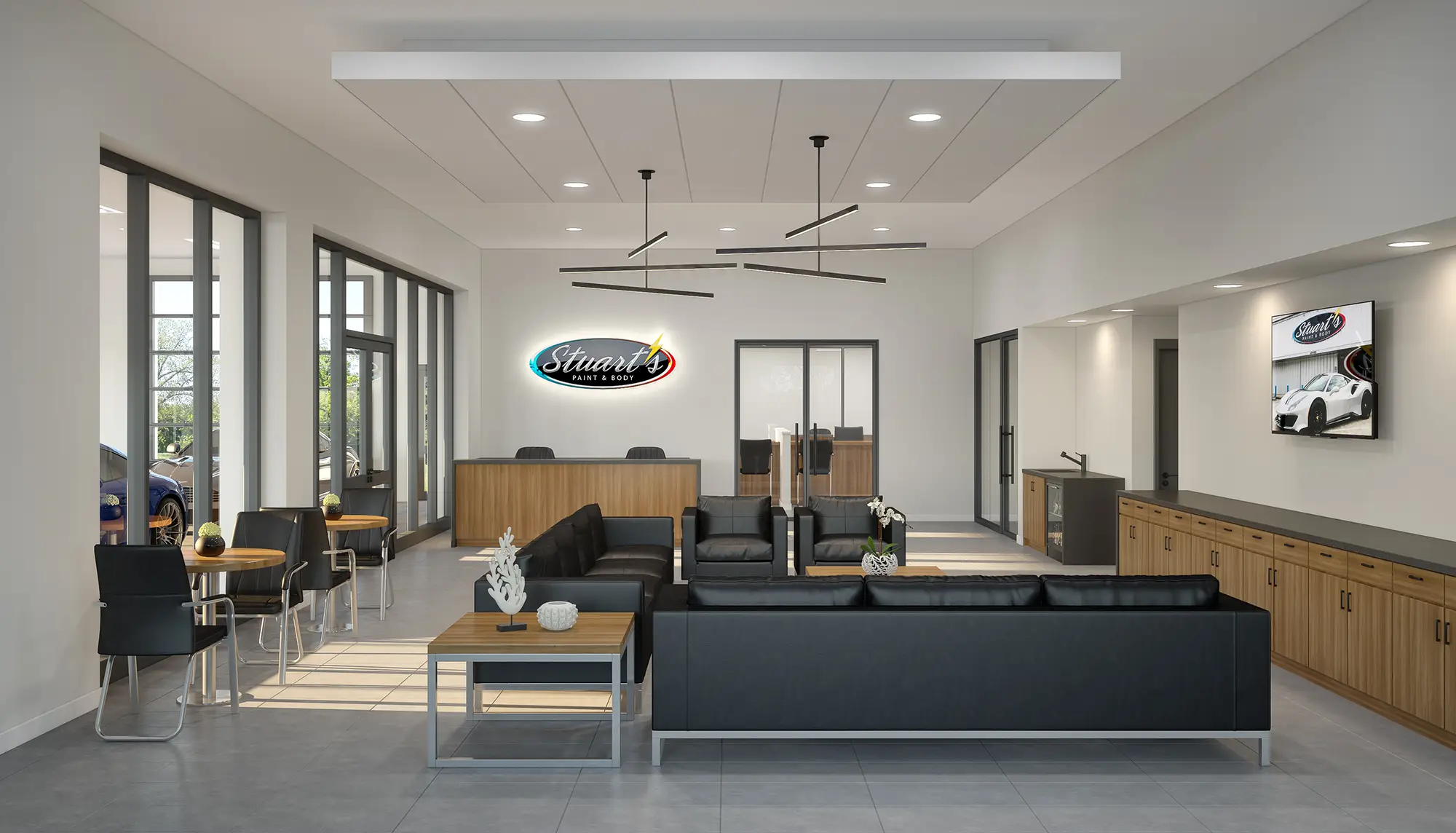 Interior of a modern collision repair facility