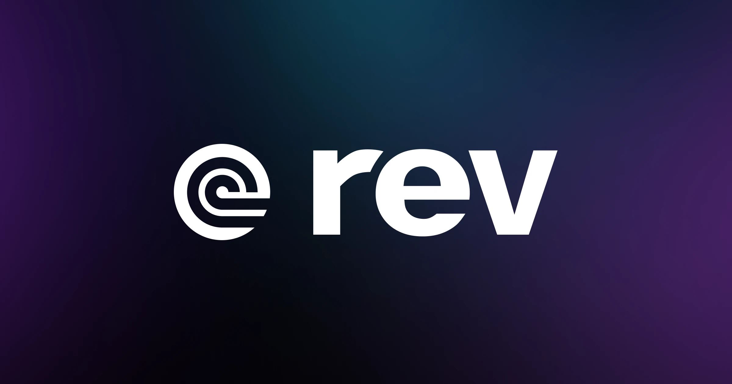 Rev company logo on a dark gradient
