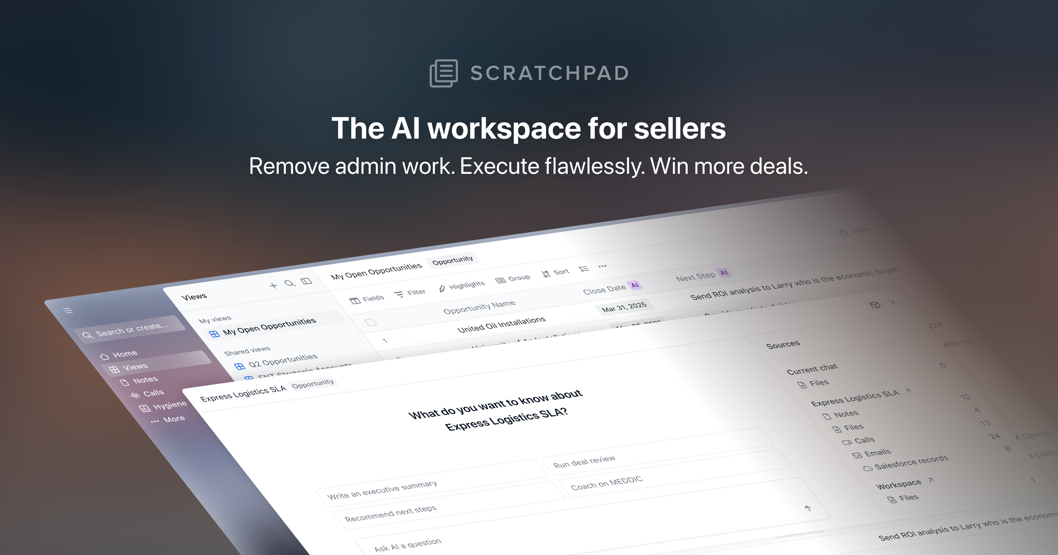 Scratchpad - The AI workspace for sellers, shown over the product interface layered on Salesforce