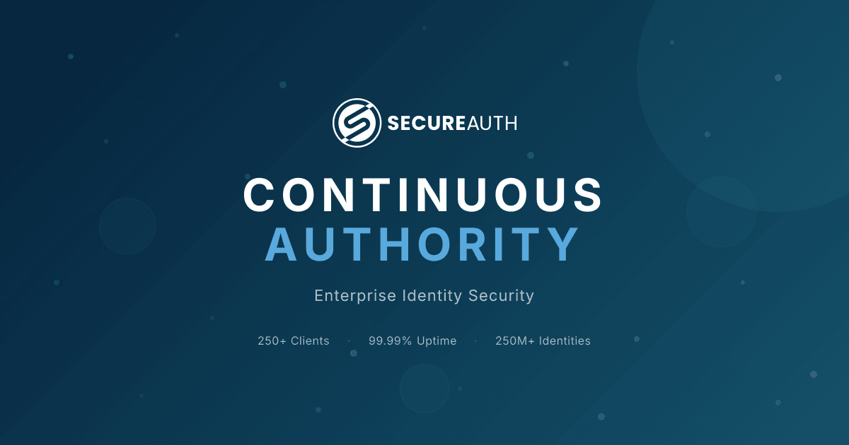 SecureAuth brand image with logo and the tagline Continuous Authority, Enterprise Identity Security