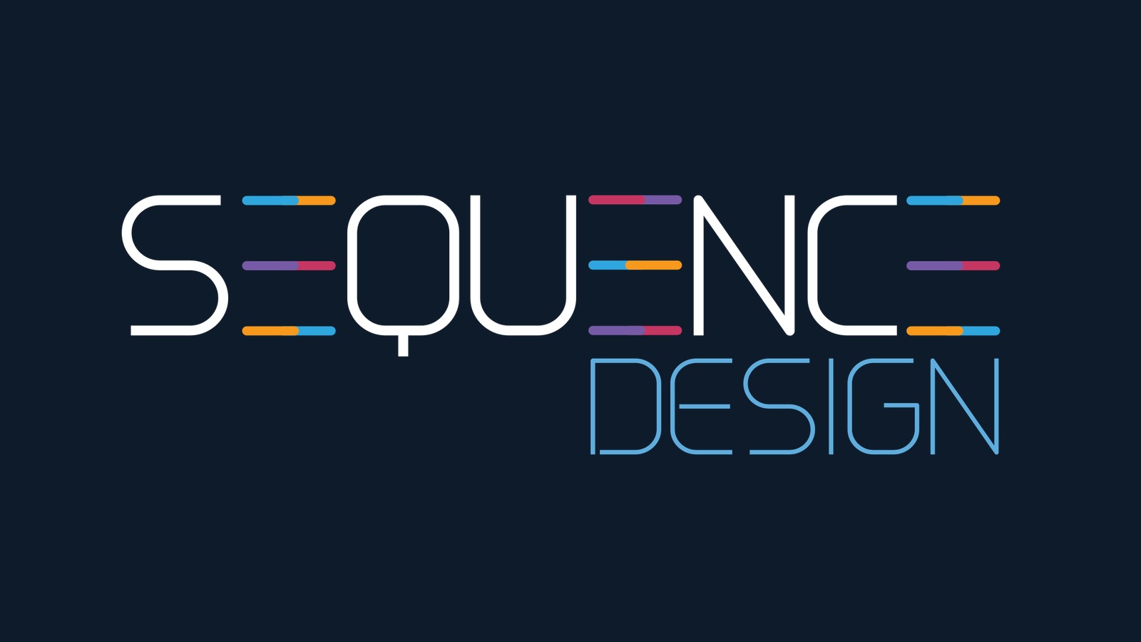 Sequence Design logo - each letter rendered as a strand of DNA base pairs
