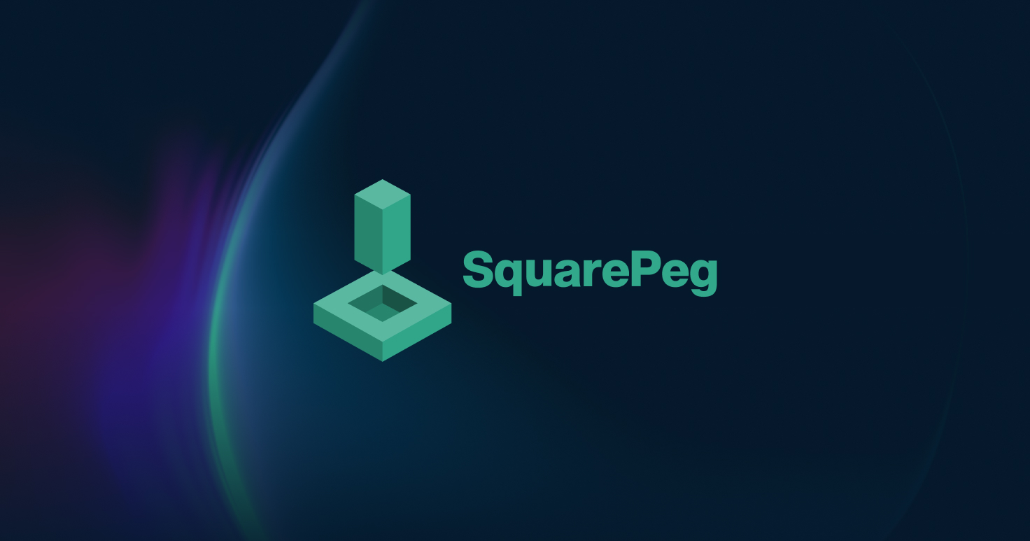 SquarePeg logo - a square peg dropping into a square hole beside the SquarePeg wordmark