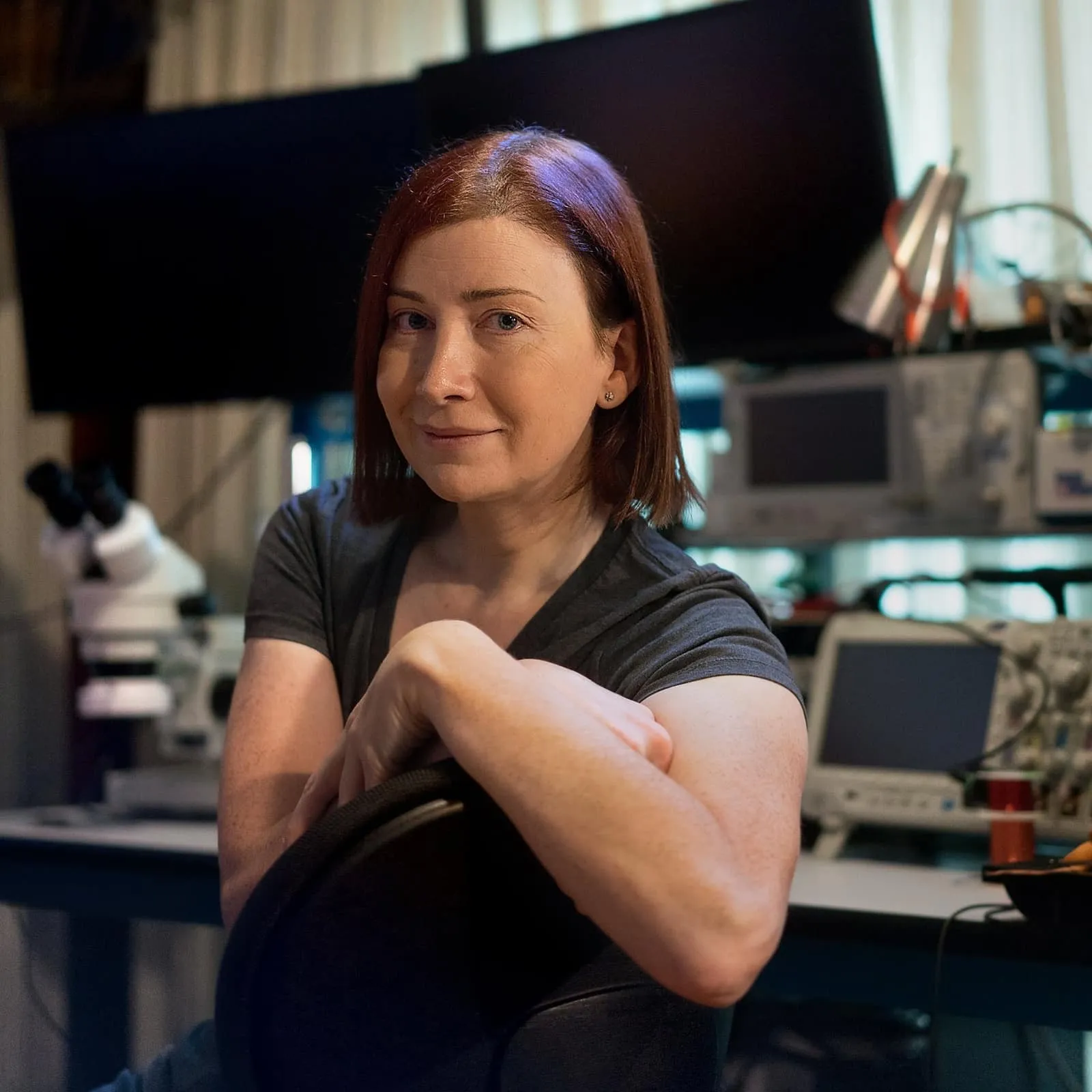 Tilt Five co-founder and CEO Jeri Ellsworth in an electronics workshop