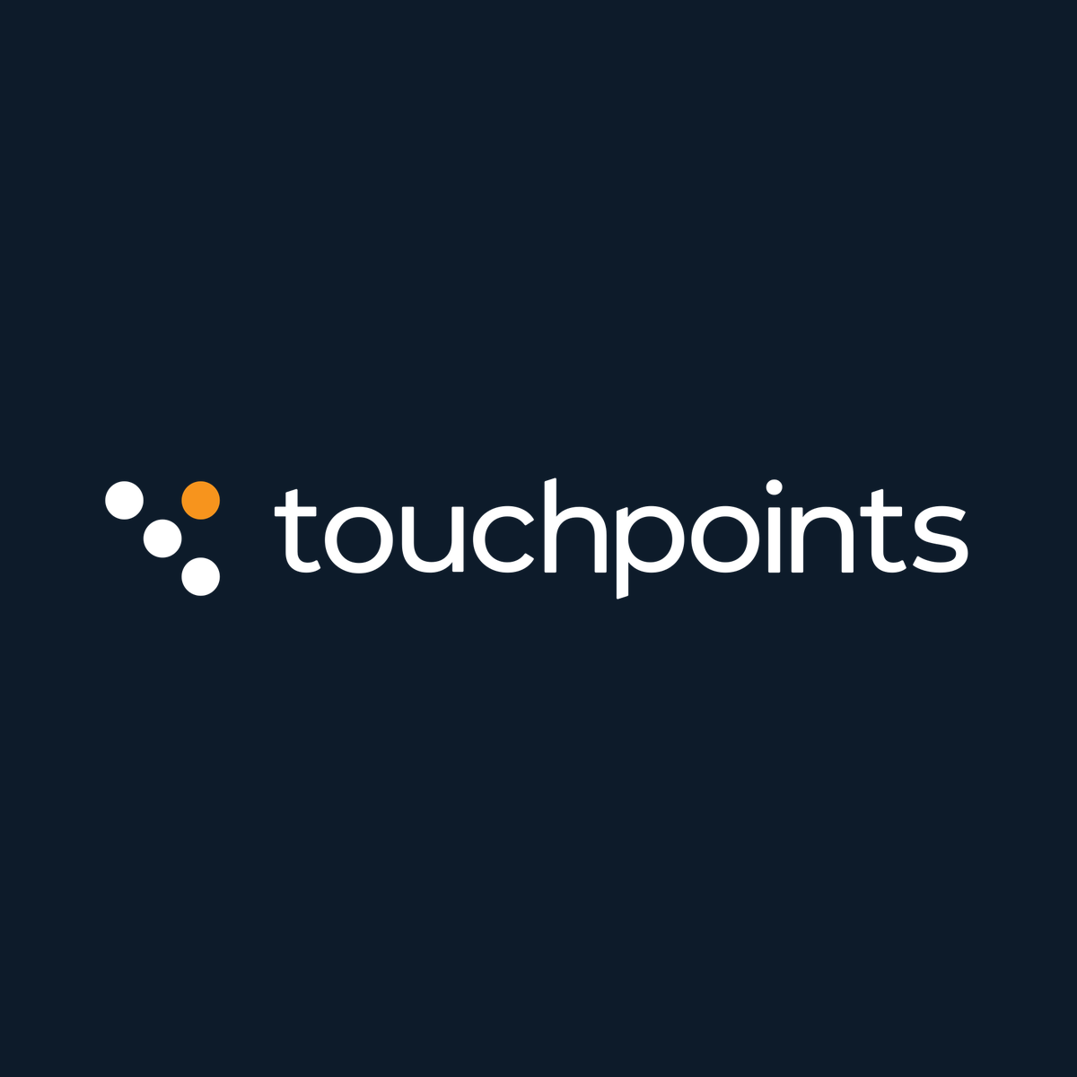 Touchpoints company logo - five dots, one orange, arranged in a W