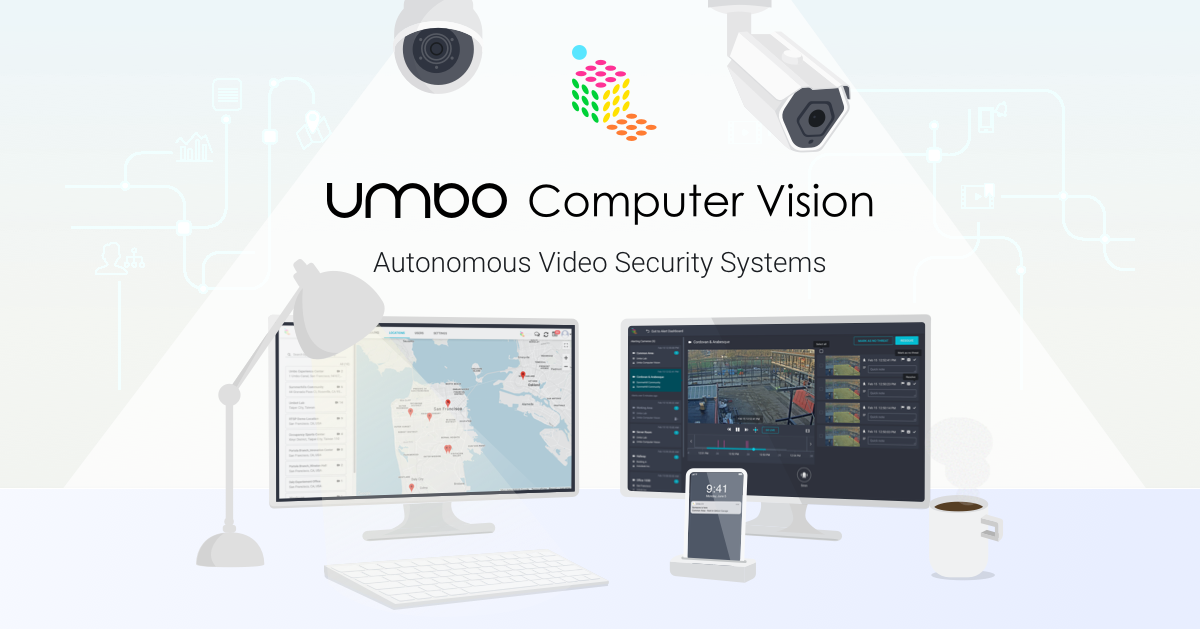 Umbo Computer Vision logo, product screens and the tagline Autonomous Video Security Systems