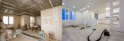 Before and after views of a residential redevelopment project
