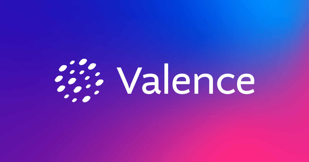 Valence company logo on a blue-to-magenta gradient