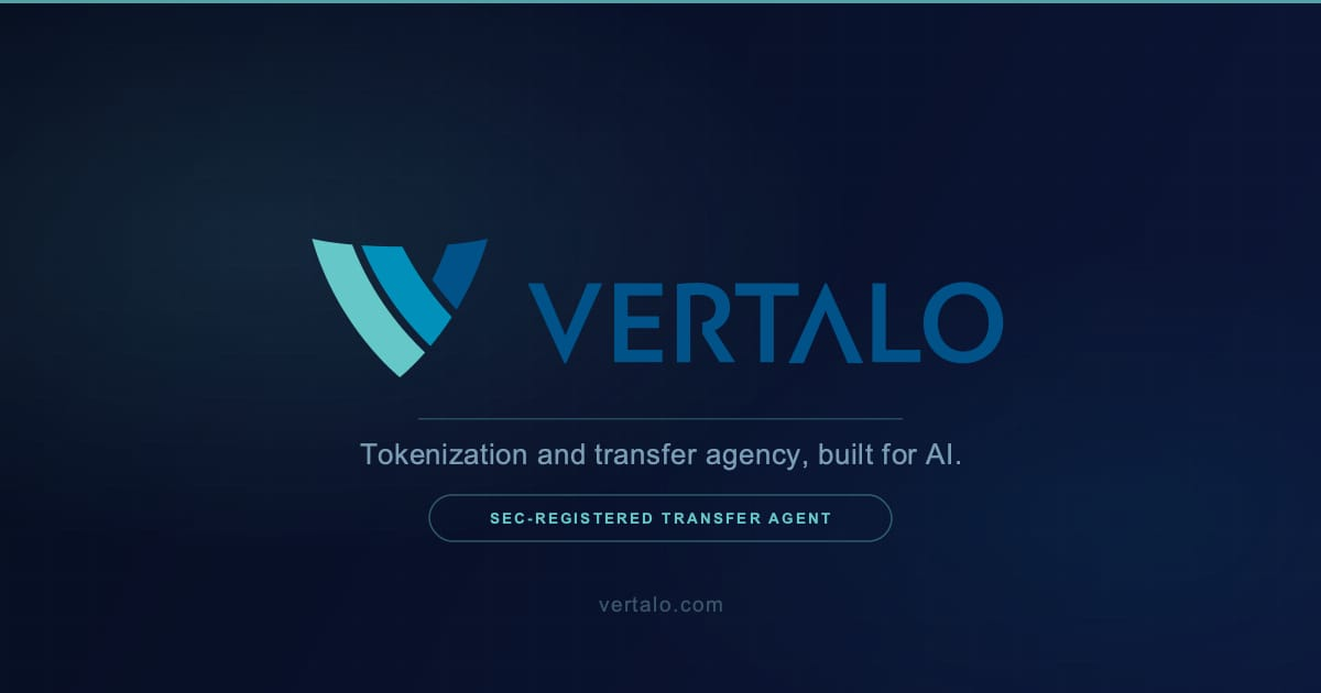 Vertalo logo and brand mark - tokenization and transfer agency built for AI