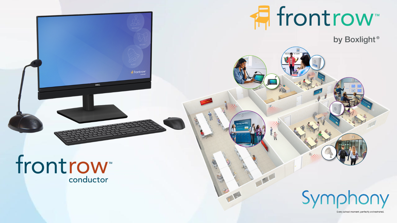 FrontRow by Boxlight classroom audio system and Symphony campus diagram