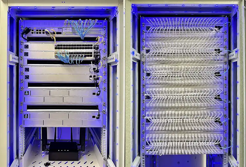 Upgraded network racks with clean cable management and new UniFi patch panels
